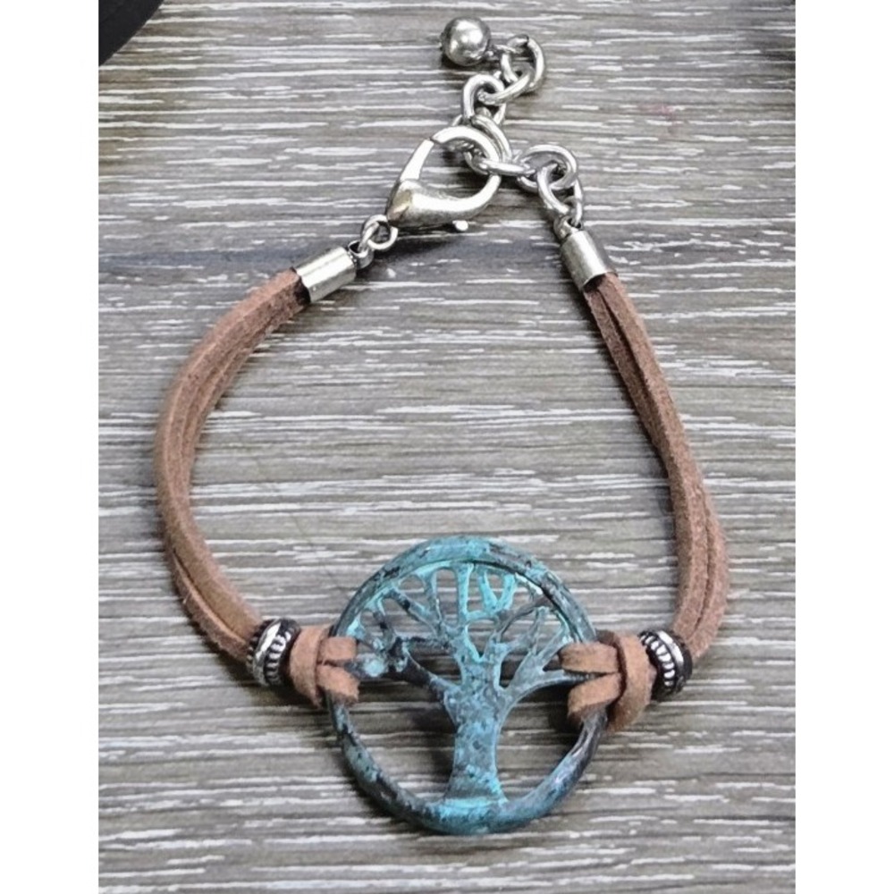 Tree of Life Leather Bracelet Brown Cord Patina Pendant Lobster Clasp Midwest